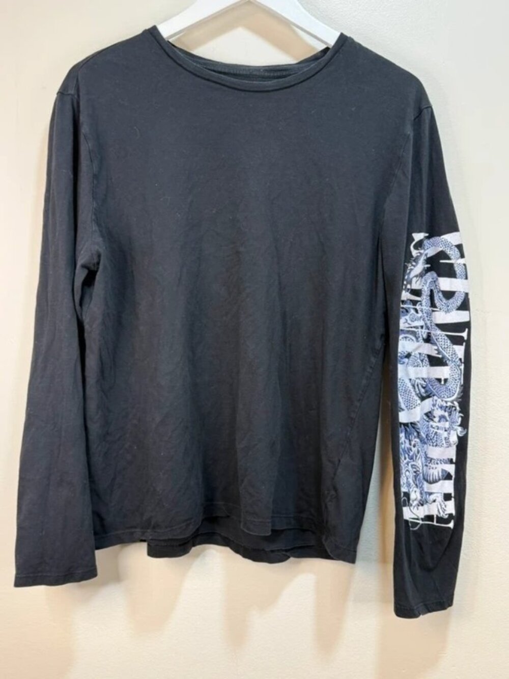 Allsaints Draco Crew Graphic Faded Edgy Grunge Long Sleeve T Black Medium - Picture 2 of 9